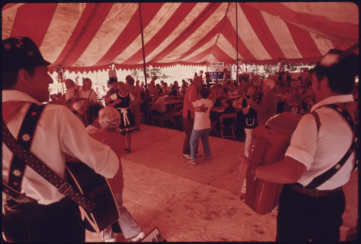 Visitors dancing at Helen's Oktoberfest in 1975
